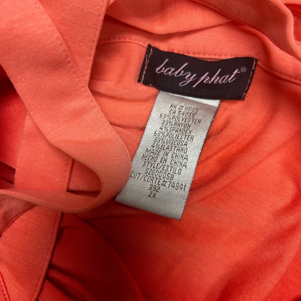 Y2K Baby Phat Coral Pink Ruched Bodycon Dress Studded 2X McBling Clubwear Baddie - Picture 6 of 8